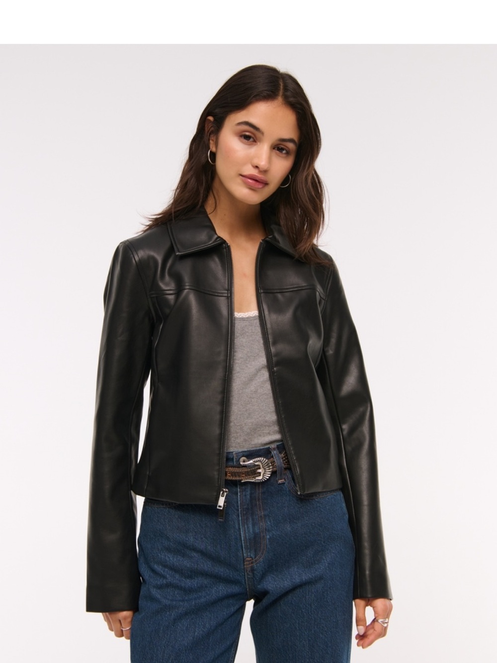 Abercrombie & Fitch Black Faux Leather Zip-Front Jacket